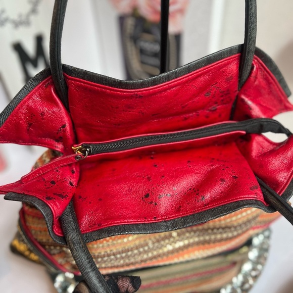 Cirque du Soleil vintages Faux Leather Embroidered Sequined Red Shoulder Bag - Picture 6 of 11